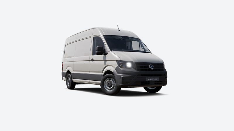 A VW Crafter panel van against a plain light grey background.