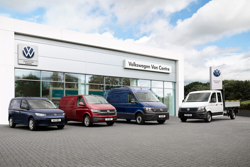 Happy family outside VW Van Centre