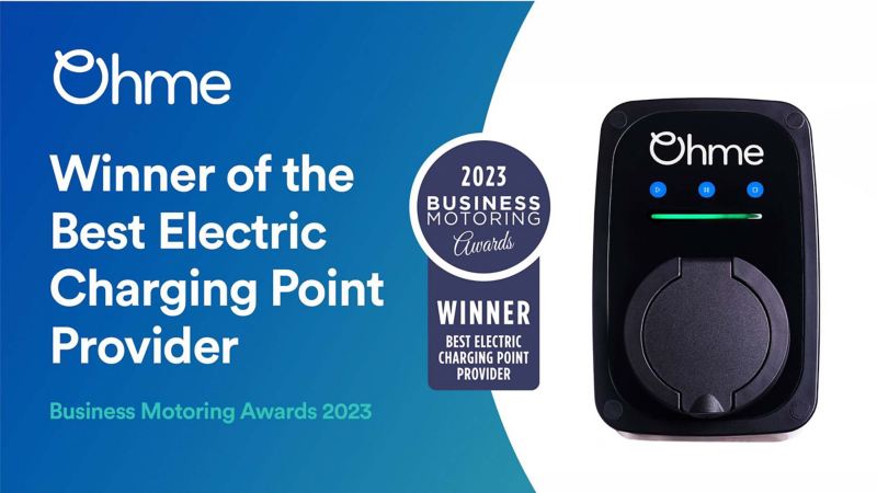 Graphic showing the Ohme best electric charging point provider award. 