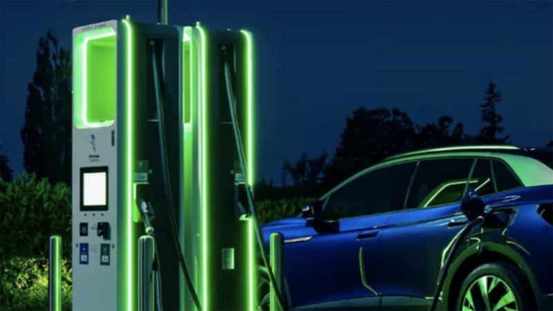 Electrify Canada charging station at night time
