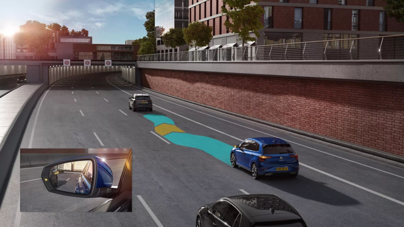 Graphic shows how the optional Side Assist works in the VW Polo.
