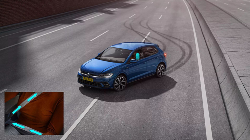 VW Polo: graphic shows support from the optional proactive occupant protection system