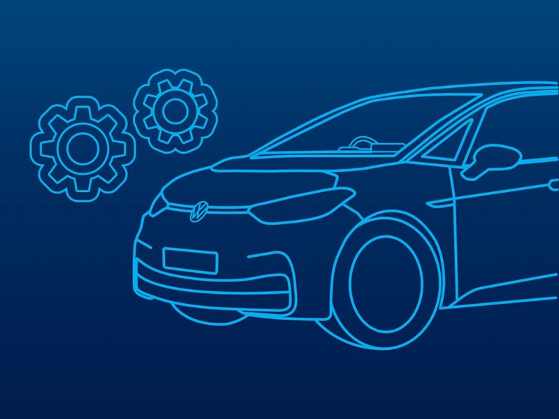 Illustration of a Volkswagen with a parts logo