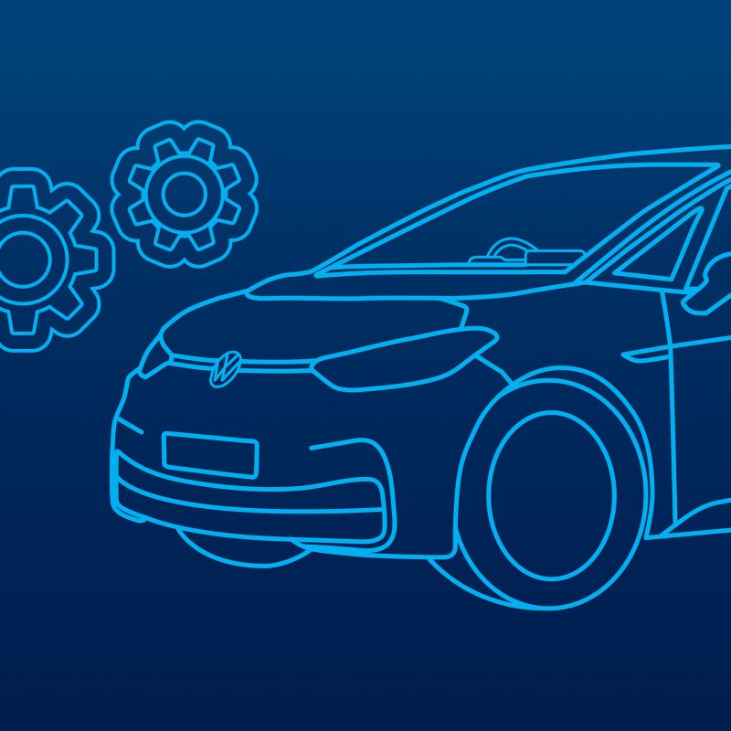Illustration of a Volkswagen with a parts logo
