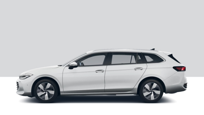Side view of a Volkswagen Passat Estate on a light grey background