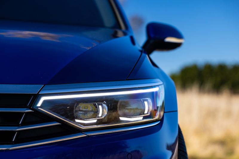 Close up of the Volkswagen Passat Wagon R-Line Headlights.