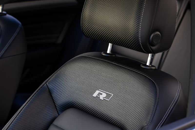 R Line branding on the seat of the Volkswagen passat wagon