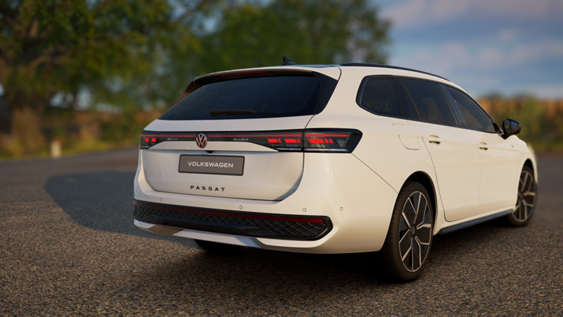 Draufsicht auf blauen VW Passat R-Line mit Fokus auf das Schiebedach.