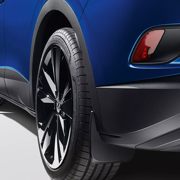 Close up of mud flaps on the rear of a car