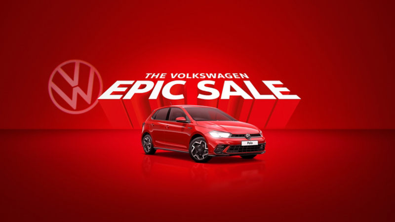 Polo on a red background below the text 'The Volkswagen Epic Sale'