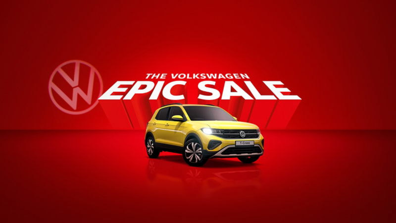 T-Cross on a red background below the text 'The Volkswagen Epic Sale'