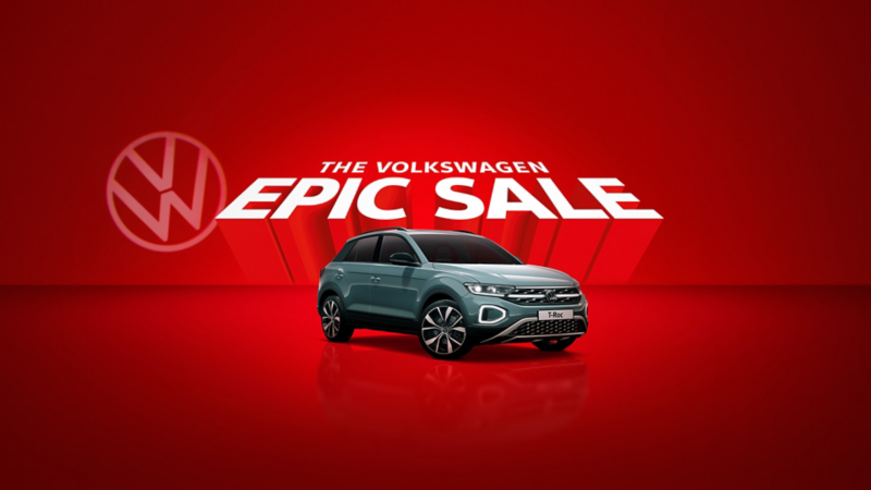 T-Roc on a red background below the text 'The Volkswagen Epic Sale'