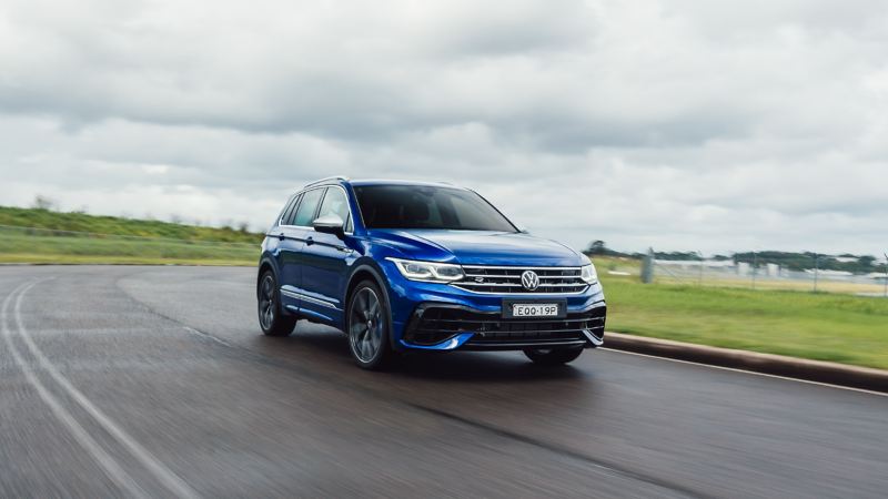 The Volkswagen Tiguan R driving on the Highway