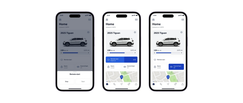 myVW app screenshots for remote access capabilities.
