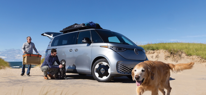 A family with a dog loading their ID. Buzz.