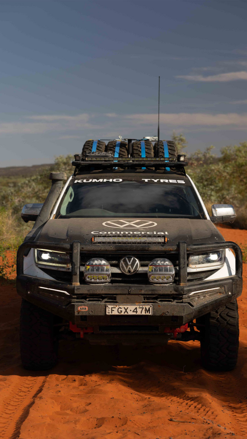 Front close up shot of the VW Amarok in the desert