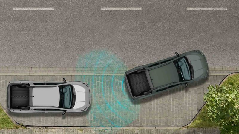 Render de sensores de estacionamiento en Volkswagen Saveiro Extreme 2024. 