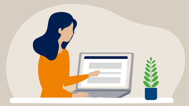 Illustration shows woman with laptop computer