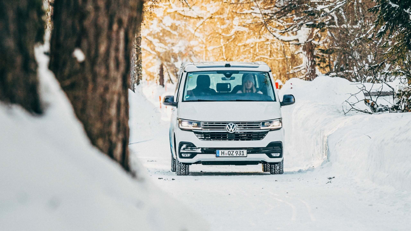 VW camper in the winter.