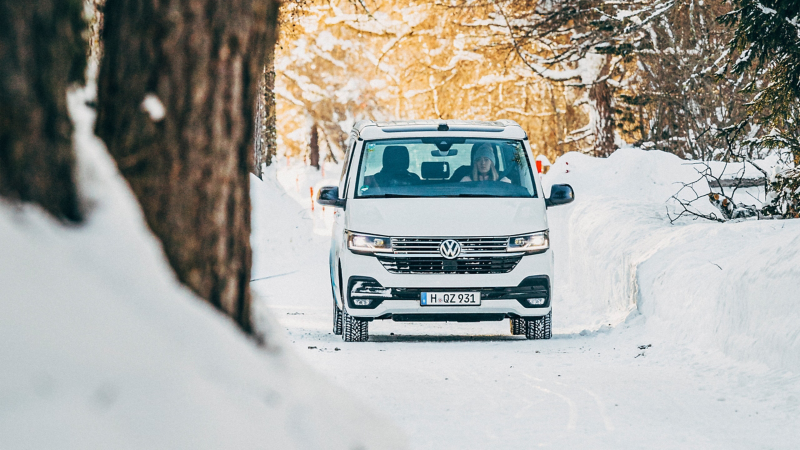 VW camper in the winter.