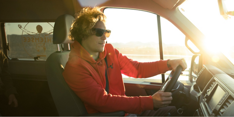 Driver in the driver seat of the VW California.