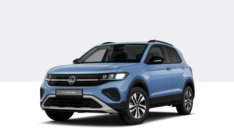 Blauer T-Cross auf blau und weißem Hintergrund