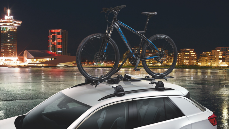 VW T-Roc with bicycle on VW Accessories bicycle carrier