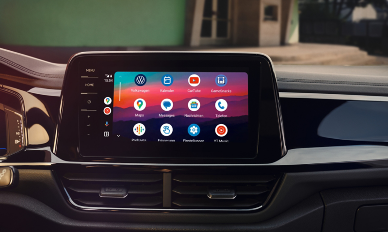 VW T-Roc Interieur, Detailansicht des Infotainment-Systems Discover Pro mit aktiviertem App-Connect