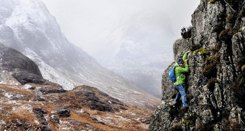Andy Nelson on the steep face in Glen Coe