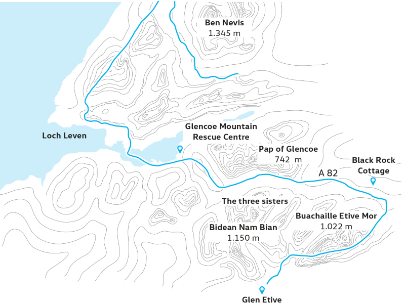 Karte Glen Coe i Glen Etive