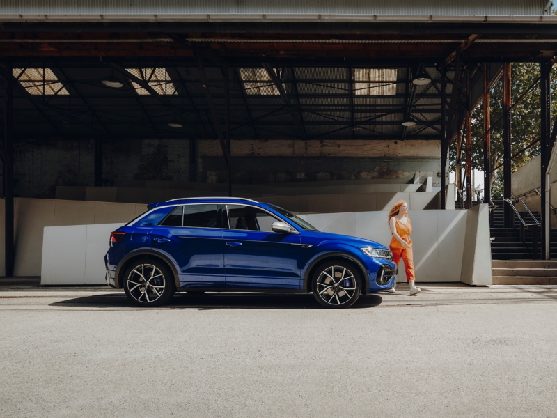 VW T-Roc R woman walking away in Carriage Works Sydney