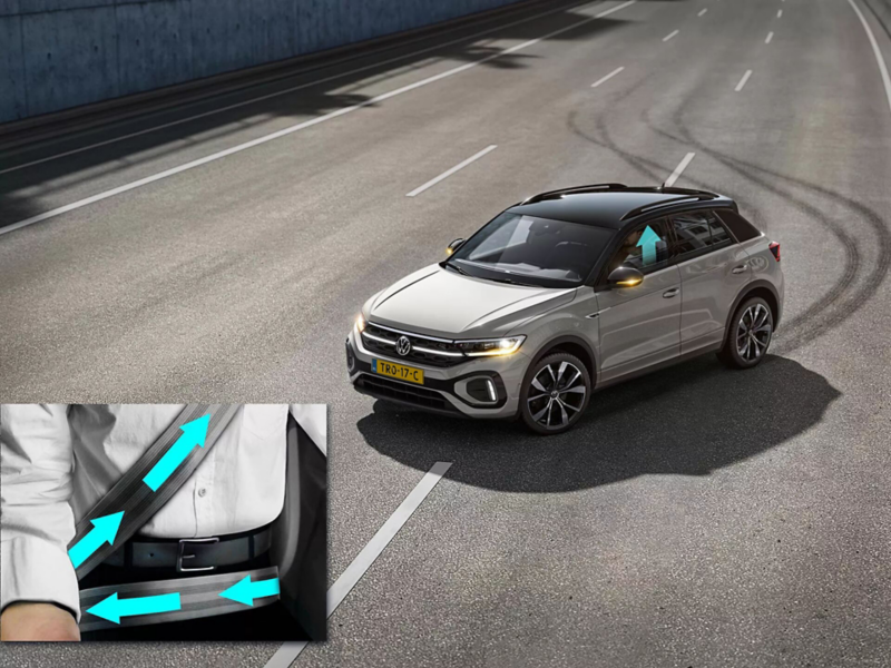 Afbeelding toont hoe het proactieve inzittendenbeschermingssysteem werkt in de T-Roc.