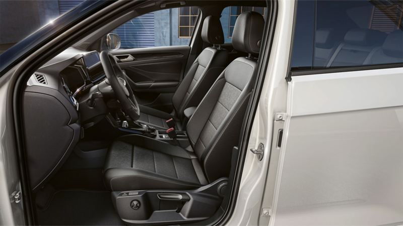 VW T-Roc interior, view through open driver’s door into the cockpit with ergoActive seat