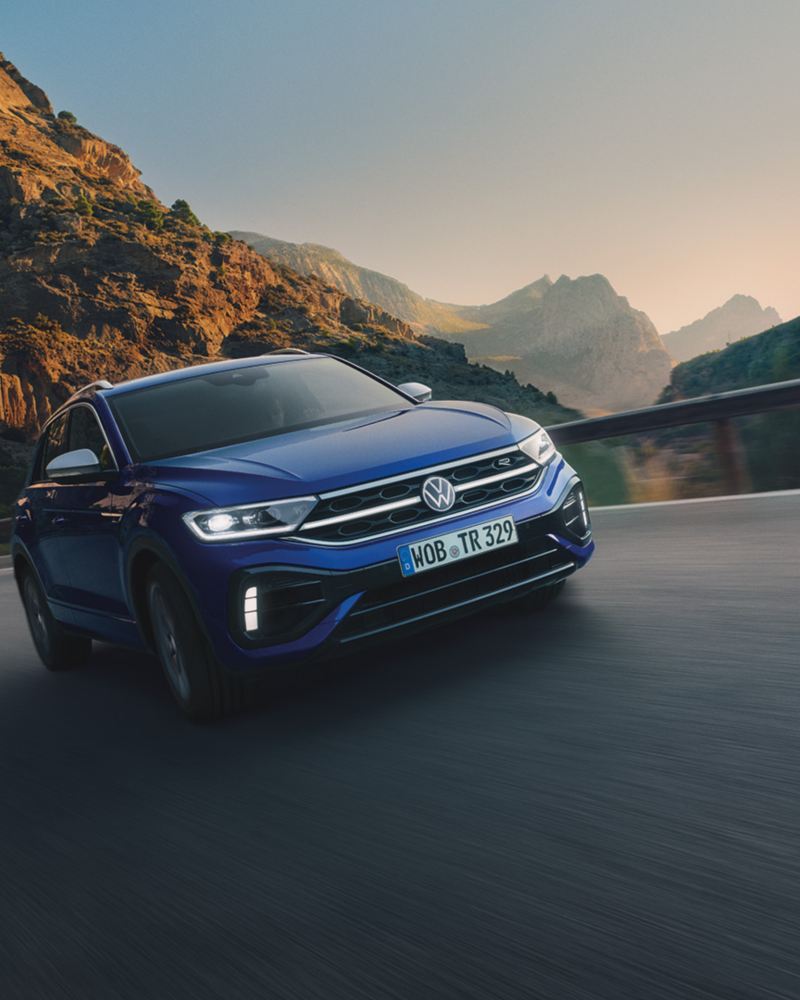 The new high-performance VW R T-Roc R driving along the road