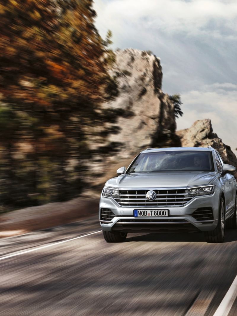 Rear view of VW Touareg while driving
