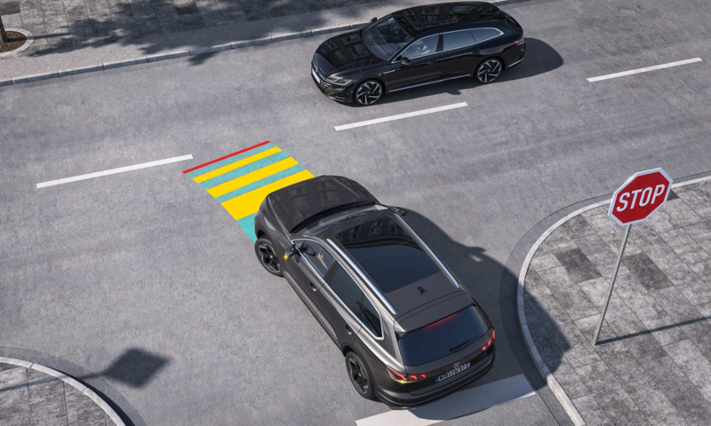 Représentation graphique d'un VW Touareg avec Front Cross Assist.