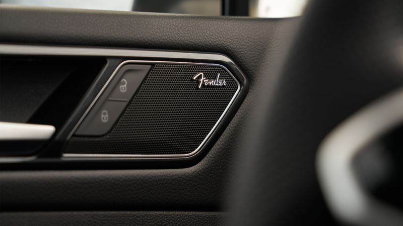 A close-up photo of the optional 8-speaker Fender® Premium Audio System.
