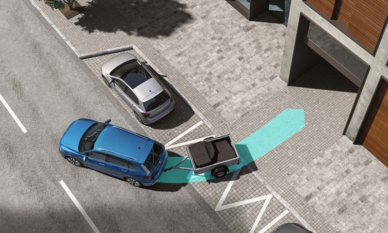 Graphic shows how the optional Trailer Assist works in the Tiguan Allspace.
