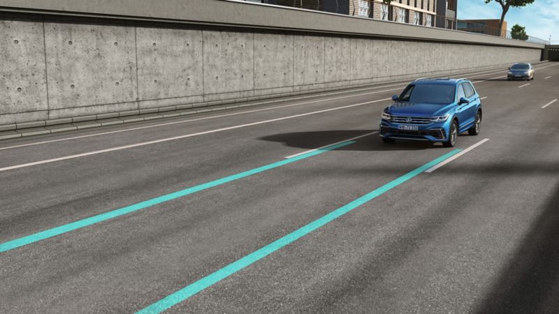 Diagram showing how Lane Assist works in the Tiguan Allspace.