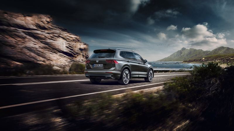 Tiguan Allspace driving on a mountain road