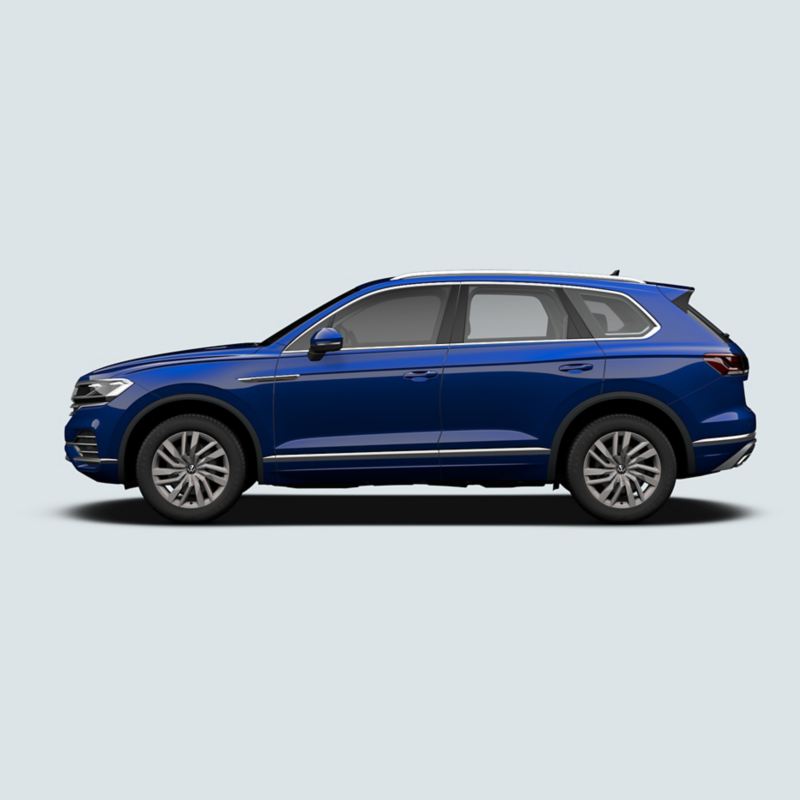 Profile shot of a blue Volkswagen Touareg