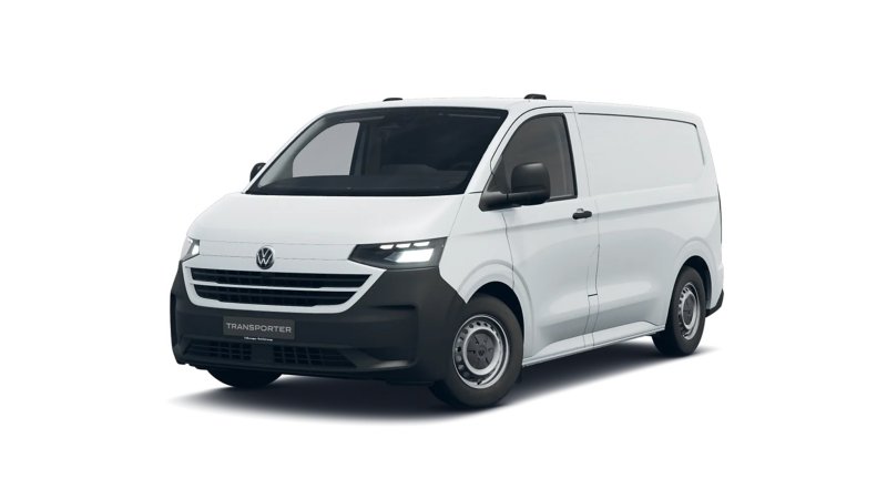 Ein Transporter Kastenwagen vor weißem Hintergrund.