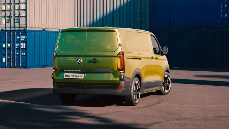 Exterior photo showing the rear section of the new Transporter.