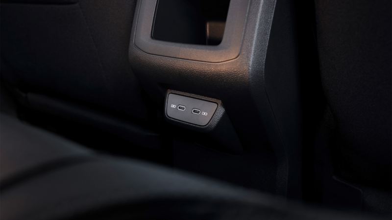Interior view of USB-C outlet inside a T-Cross car