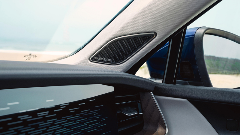 Detailshot van een Harman Kardon speaker in een Volkswagen Tayron