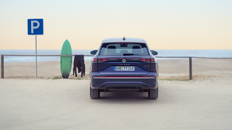 Rear view of Tayron parked at beach