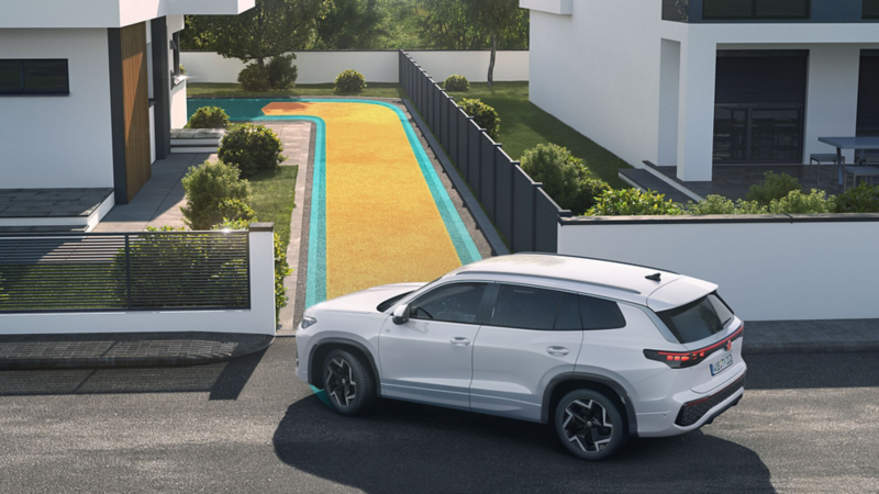 Graphic demonstrating the Tayron's park assist memory function