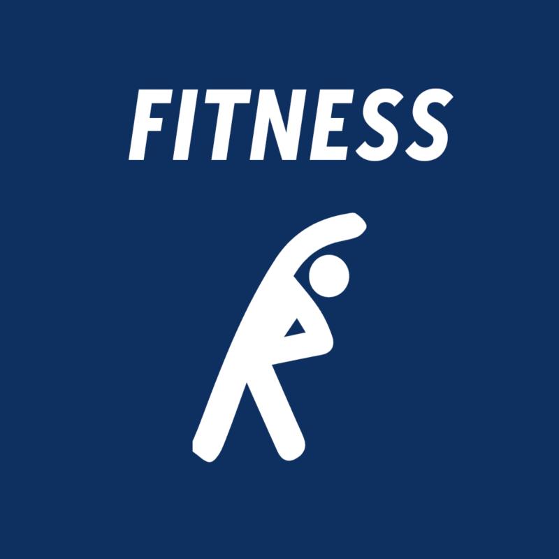 Illustration of person stretching the word Fitness written above