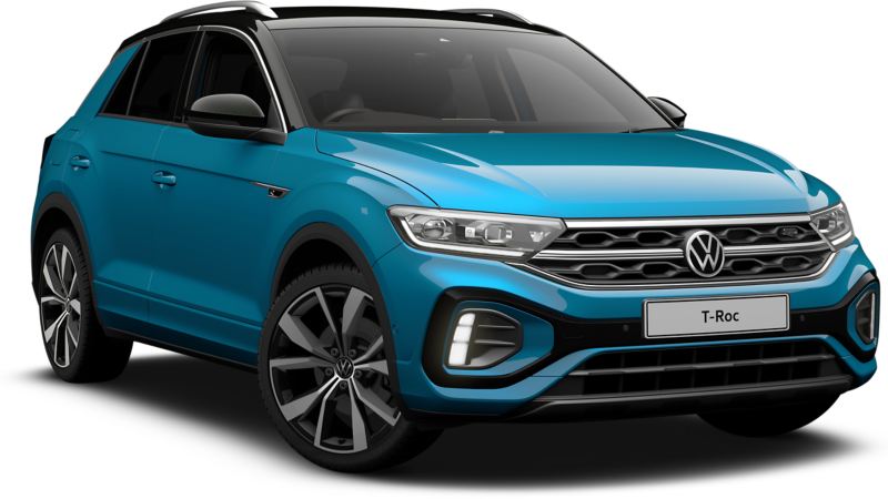 The VW Tiguan in communication colour blue 3D render three-quarter view