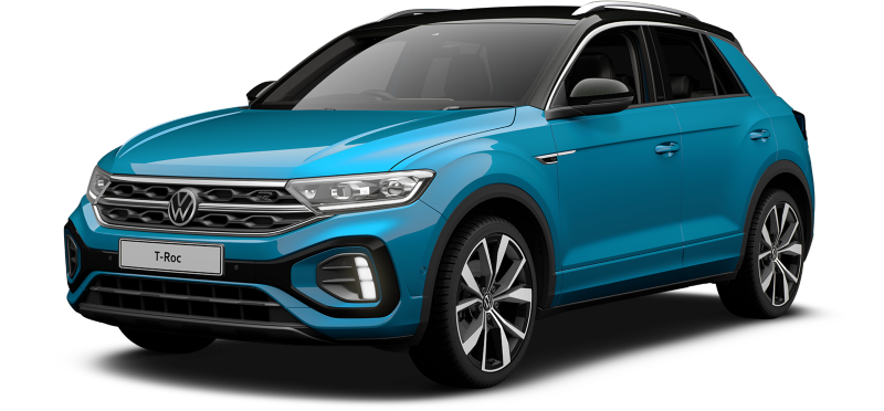 The VW Tiguan in communication colour blue 3D render three-quarter view